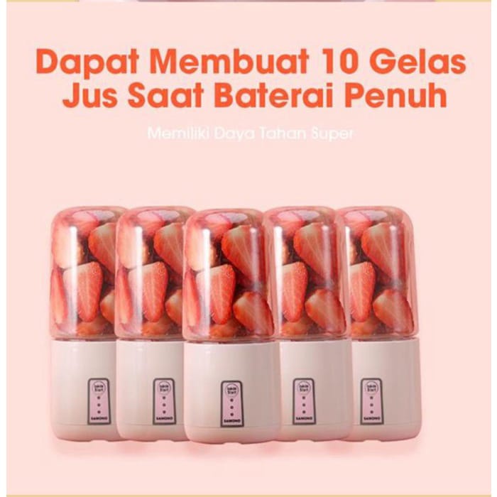 Blender Mini Plastik Buah Portable SAMONO SW-Y7 Rechargeable Juicer USB 4Mata Pisau 350ML