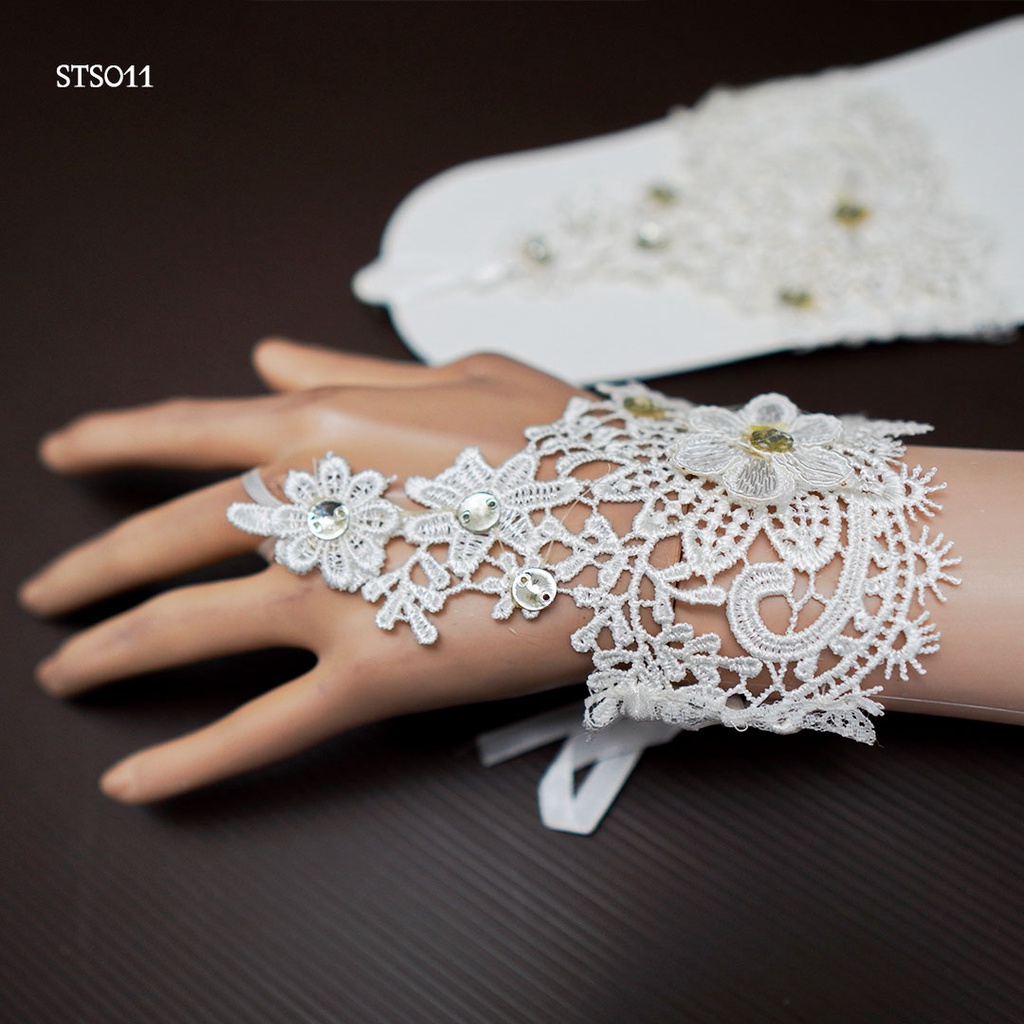 [TERLARIS] SHORT GLOVES AKSESORIS PERNIKAHAN BRIDAL WANITA PESTA LACE STS011