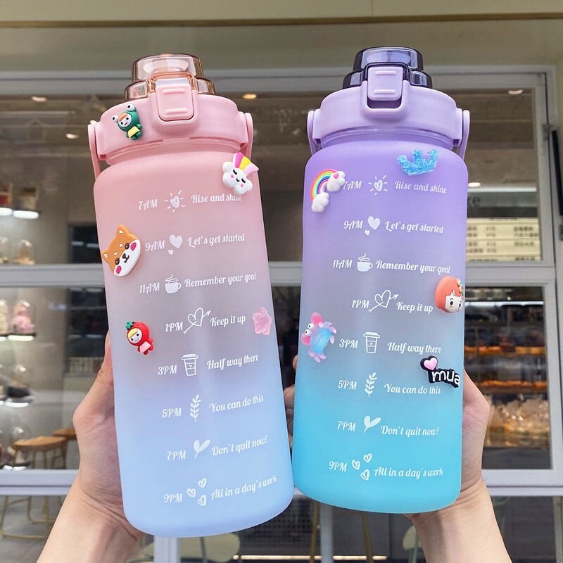 Botol Minum 2 Liter Motivasi Botol Air Minum Pelangi Dengan Sedotan 2D 3D Botol Minum Botol Minum