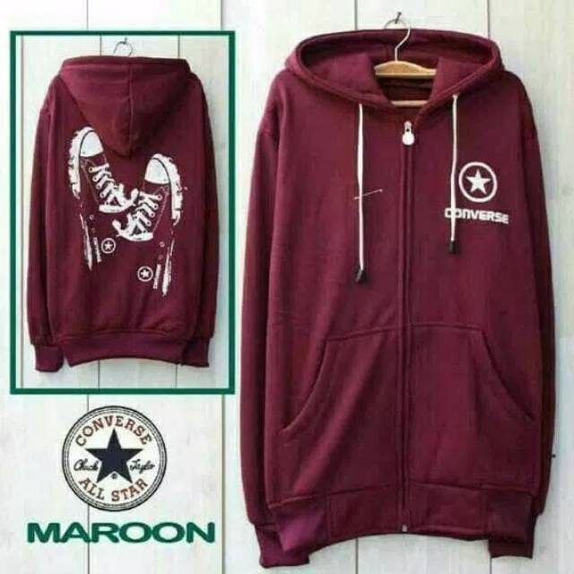 JAKET HOODIE CONVERSE MAROON/JAKET CONVERSE SEPATU MAROON