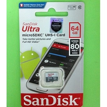 Micro SDXC Sandisk Uktra 64 Gb Non Adapter Memory micro SD 64 Gb 80 Mbps