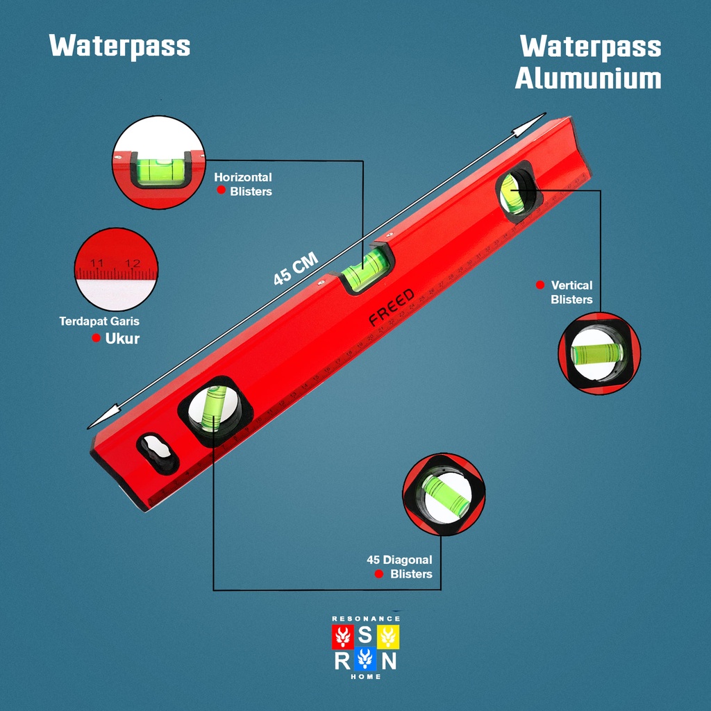 Waterpas Magnet 18 Inci l Waterpass 45 cm l Alat Ukur Tukang Resonance Home