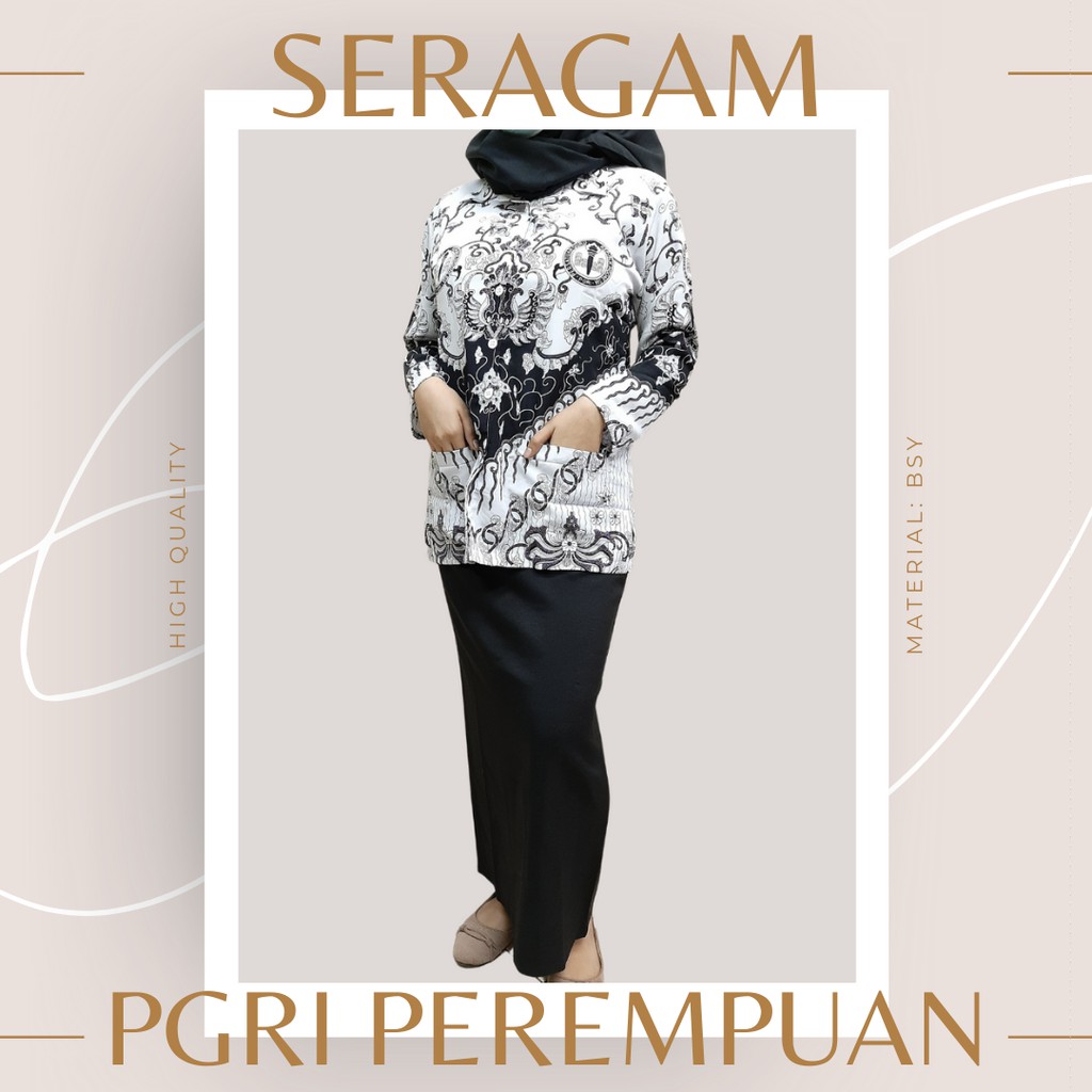 Batik PGRI Wanita Lengan Panjang Seragam Guru Nasional Kemeja Batik Perempuan Resmi