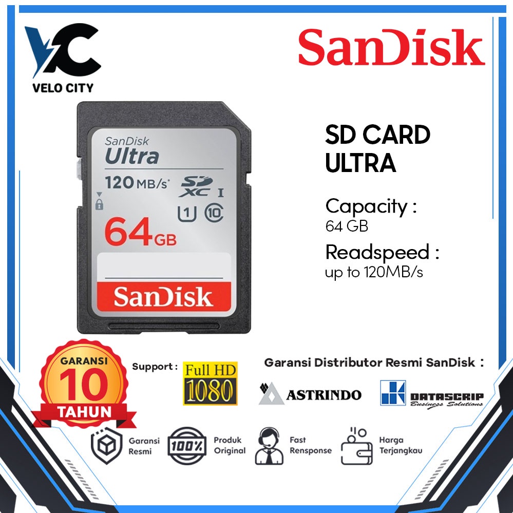 SD Card 64GB SanDisk Ultra UHS-I Class 10 up to 120Mbps - Garansi Resmi 10 Tahun