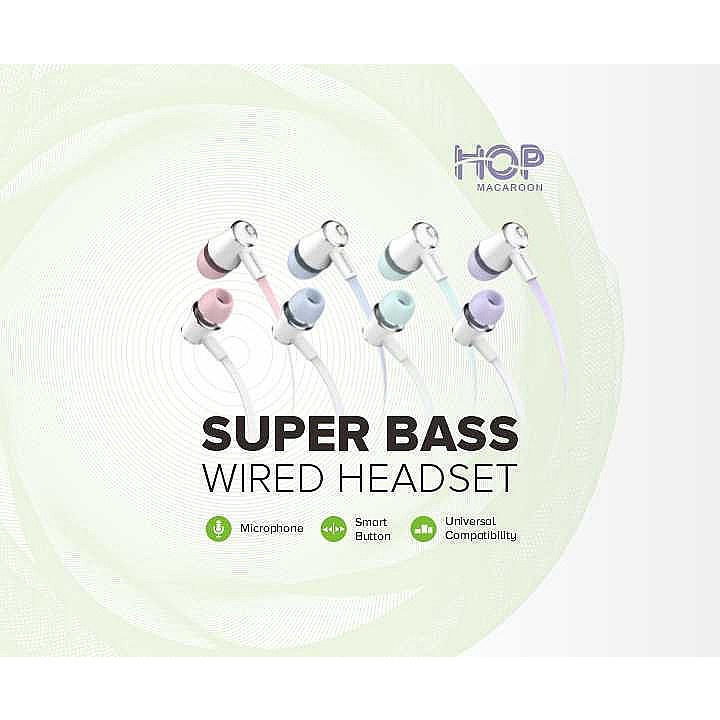 Hippo Earphone Hop Macaroon Super Bass Jack 3.5 mm Wired Handsfree Android Original Earbuds Headset