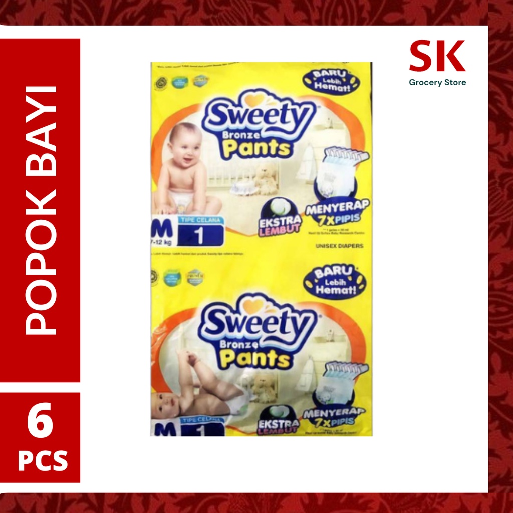 [Harga Grosir] Sweety Bronze Pants Popok Bayi Tipe Celana S/M/L/XL Sachet 6pcs (1 Renteng)
