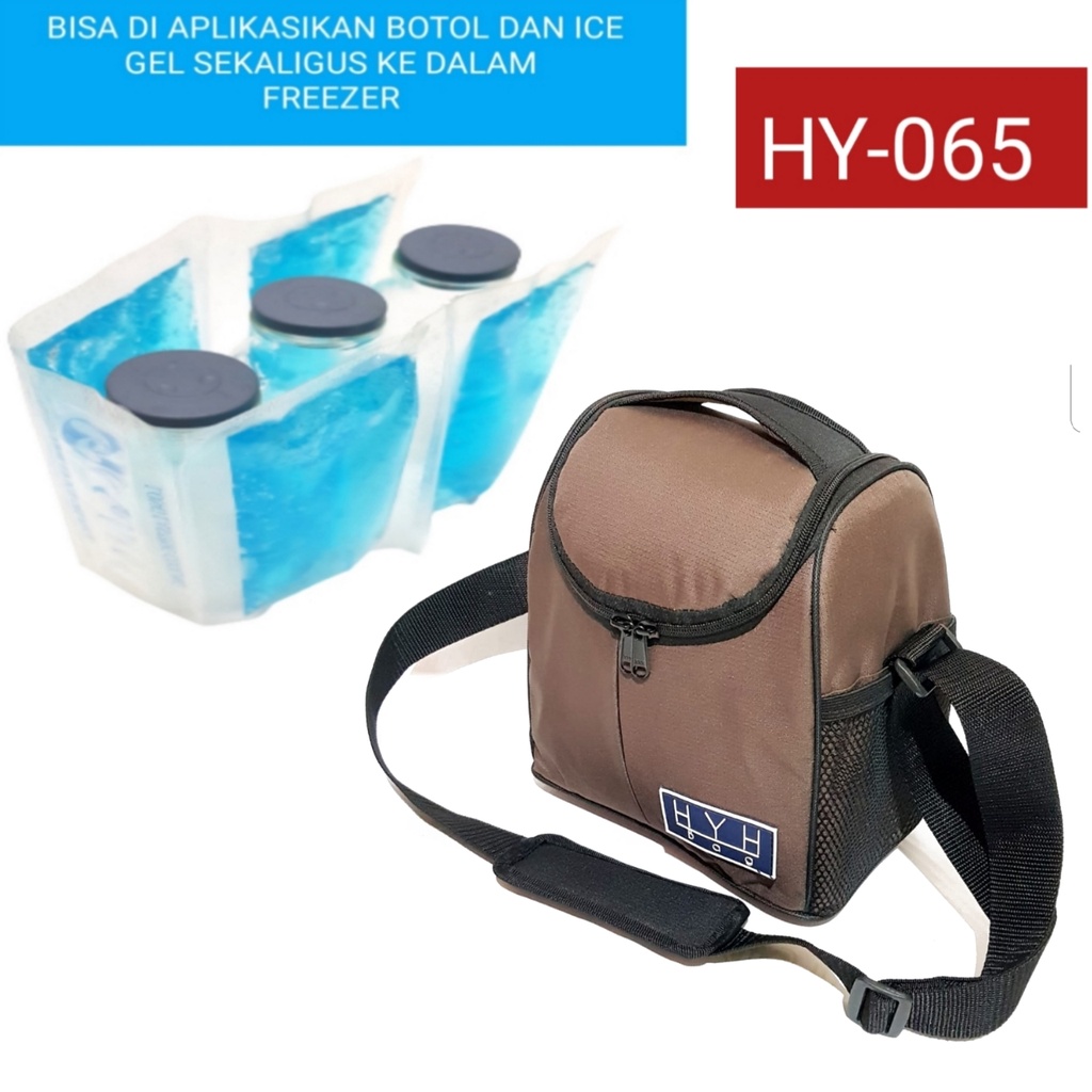 HY-065 COOLER BAG HYH + 3 BOTOL ASI + 1 HANGER ICE GEL LINE ISI 4  / TAS PERLENGKAPAN ASI ASIP TAS BAYI/ Cooler Bag Baby