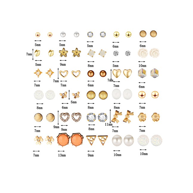 LRC Anting Tusuk Fashion Color Bow And Pearl Stud Earrings Set (30 Pairs) F70861