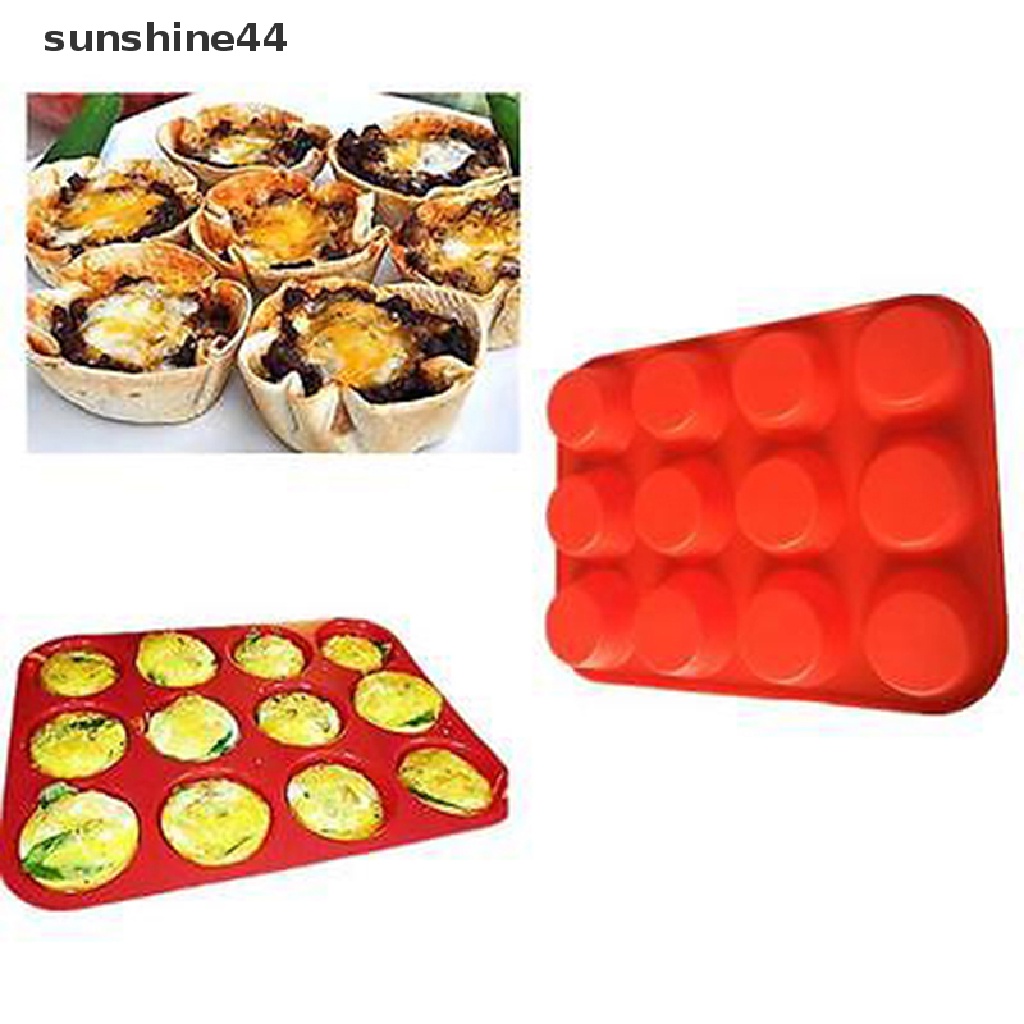 Sunshine Cetakan Cupcake / Muffin 12 Slot Bahan Silikon Anti Lengket Dapat Dicuci