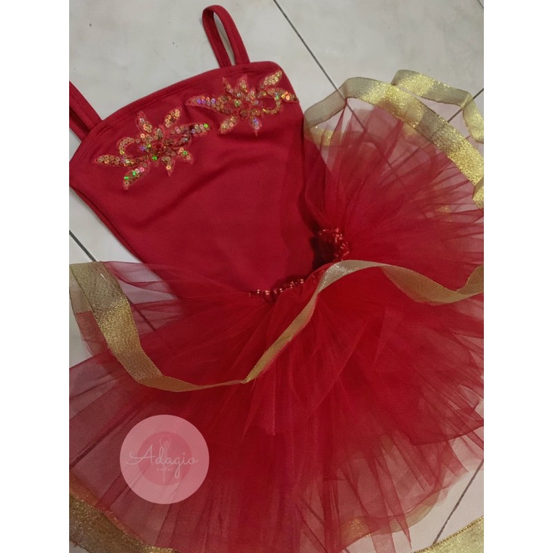 ROK TUTU BALET NATAL BAJU BALLET ANAK KOSTUM MERAH HIJAU GOLD SILVER