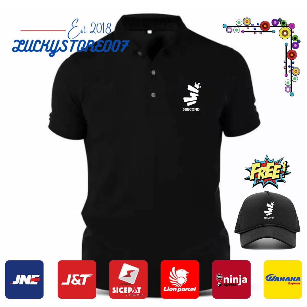 BONUS TOPI... Kaos Polo 3Second 01/Tshirt Fashion Pria / Fashion Wanita / Kaos Ukuran Jumbo/ Teks PU