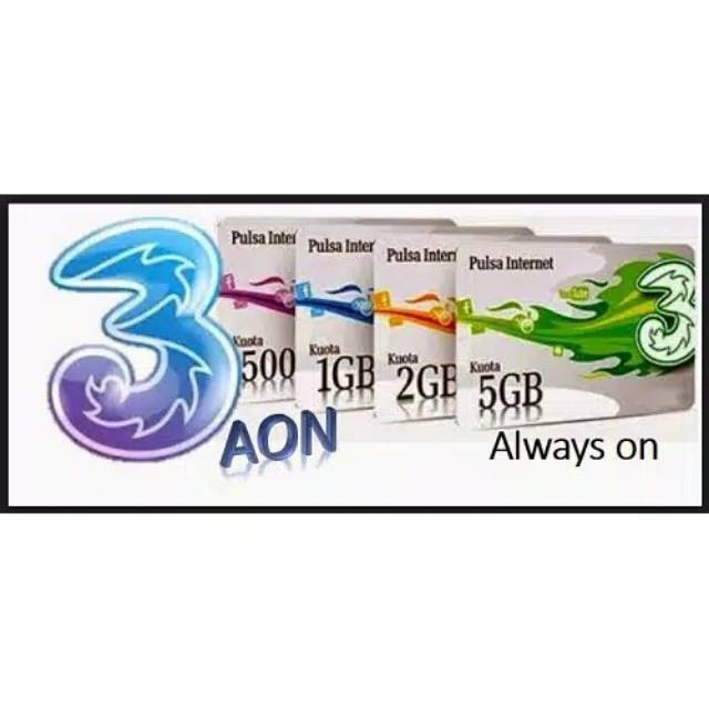 TRI Three paket data internet AON 2GB 6GB 9GB 10GB 12GB 15GB 18GB 22GB 30GB 33GB 66GB