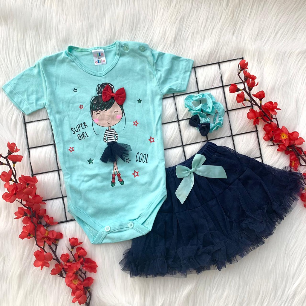 Baju setelan jumper bandana rok gambar lucu fashion anak bayi cewek perempuan cantik -ELLY