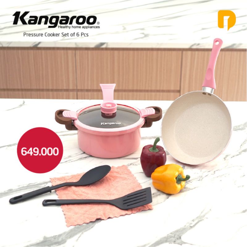 Kangaroo Pressure Cooker Set of 6 Pcs/ set panci pink/ panci presto mini/ set panci korea
