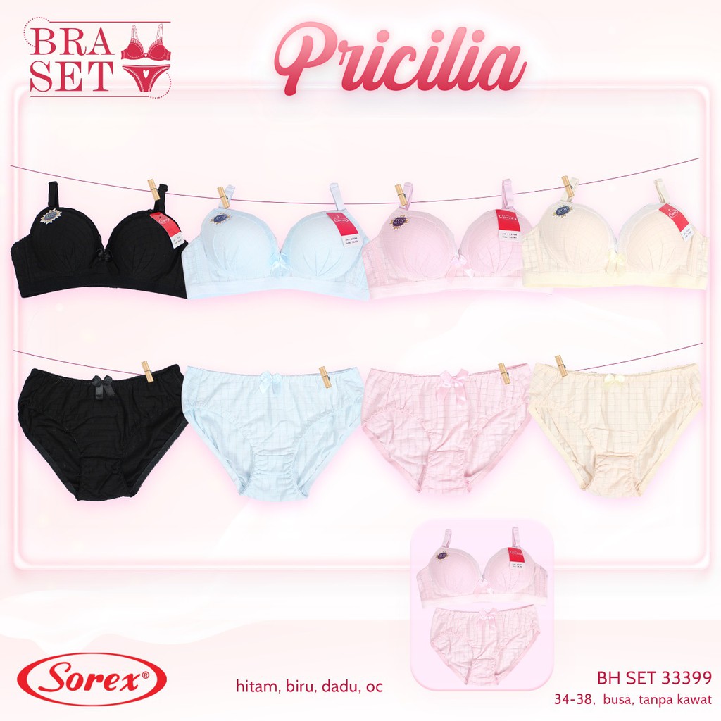 (1set) Bh Bra Set Sorex 33399 (Cup A) TANPA KAWAT | Bra Satu Set Busa Tipis Tanpa Kawat |pd
