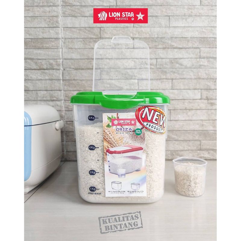 Tempat Beras Oriza Rice Box 6,5 kg RB-16 , 12,5 kg RB-17 merk Lion Star kotak beras + gelas takar