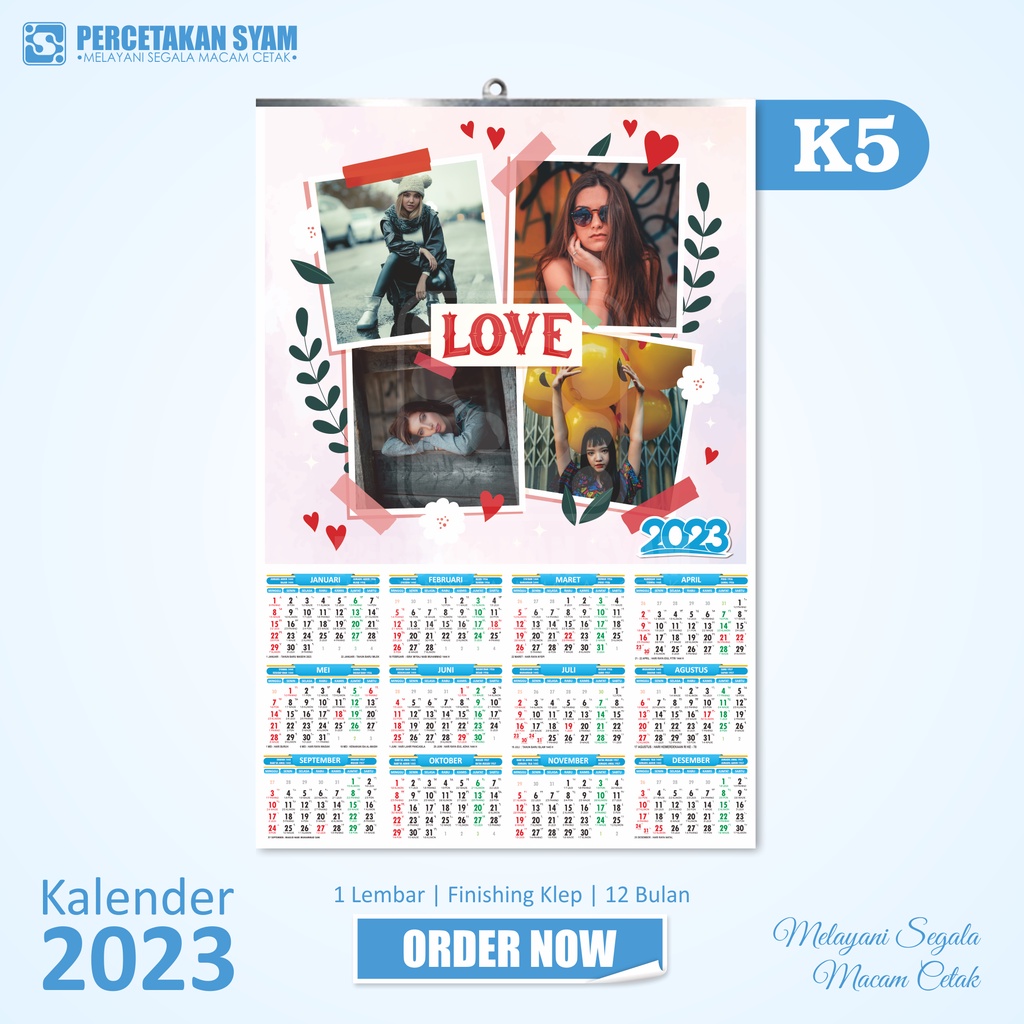 

syam kalender dinding 2025 1 lembar klep desain custom foto sendiri