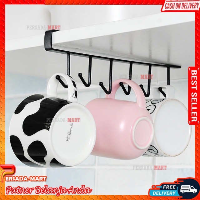GANTUNGAN RAK KAIT LEMARI DAPUR 6 KAIT PERALATAN CANGKIR ALAT DAPUR SPATULA GELAS SERBAGUNA CANTOLAN