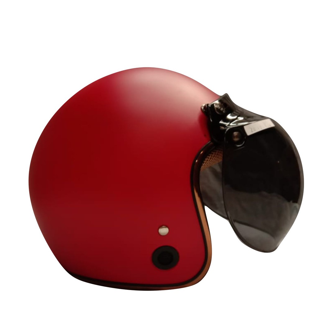 Helm Bogo / Helm Retro / Helm List Chrome HKM Red Doff Gold (free kaca helm)