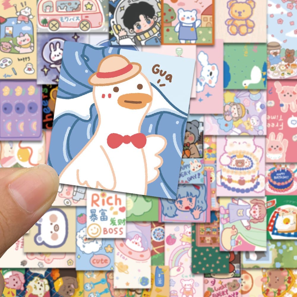 

STIKER VINIL ISI 50 PCS KOREAN CARTOON ANIMAL DESAIN ANTI AIR AESTHETIC