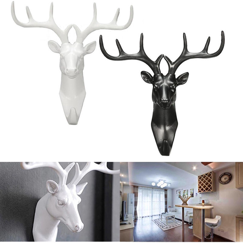 Rumah Penyimpanan Multi Hook Gantungan Dinding Natal Rusa Resin Xmas New Animal Stags Head Decor Craft Rak Gantungan Kunci