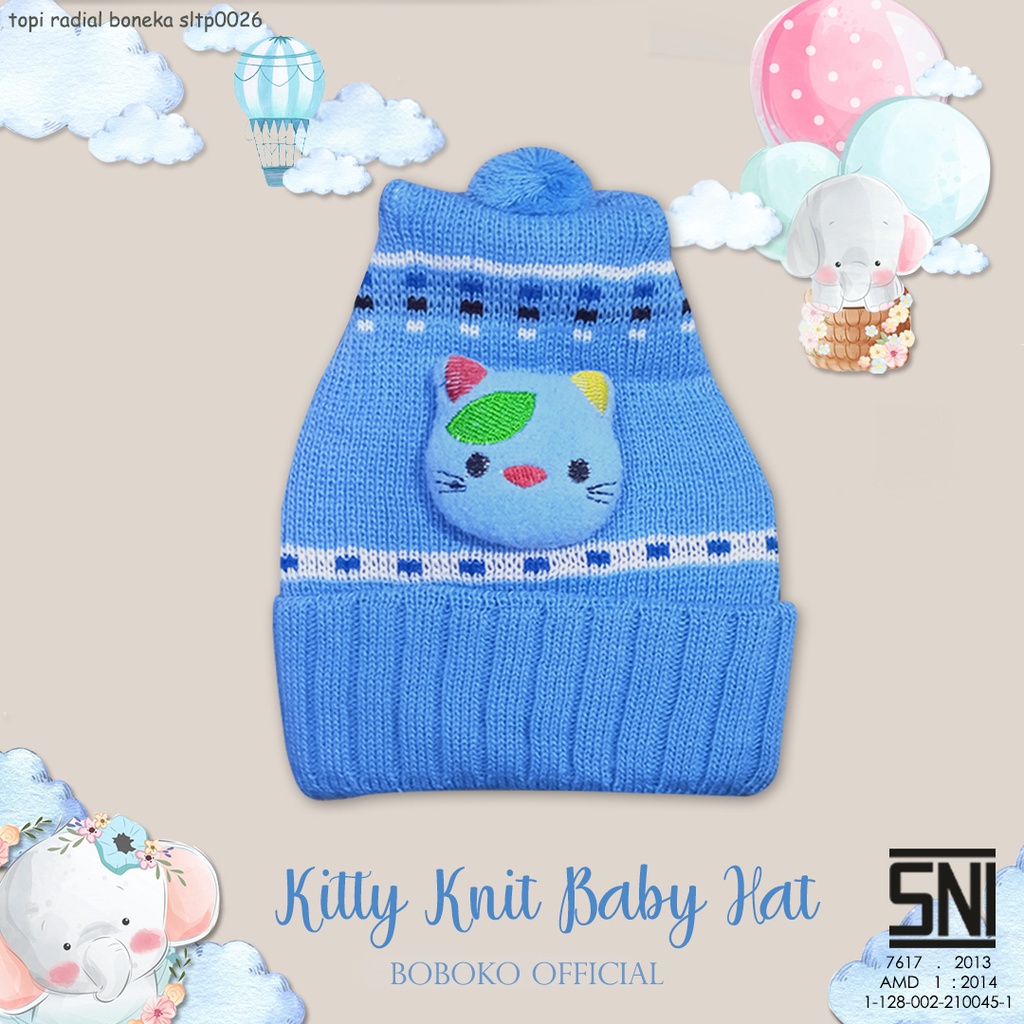 BOBOKO Topi Bayi Kitty Knit Baby Hat 0-3 bulan Motif Random