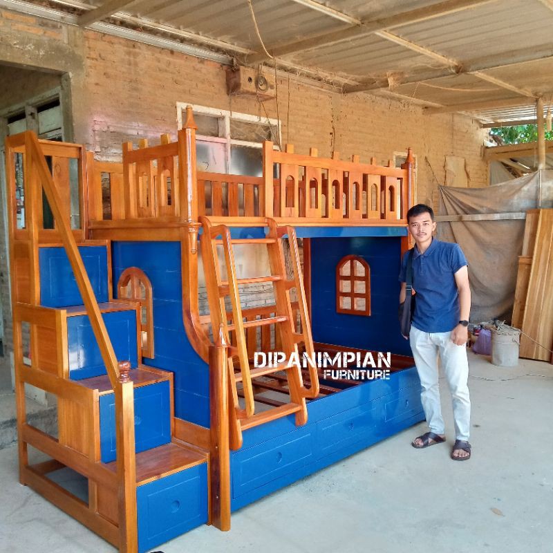 Real pict  Dipan tingkat untuk anak - ranjang tingkat dewasa - tempat tidur tingkat tangga laci