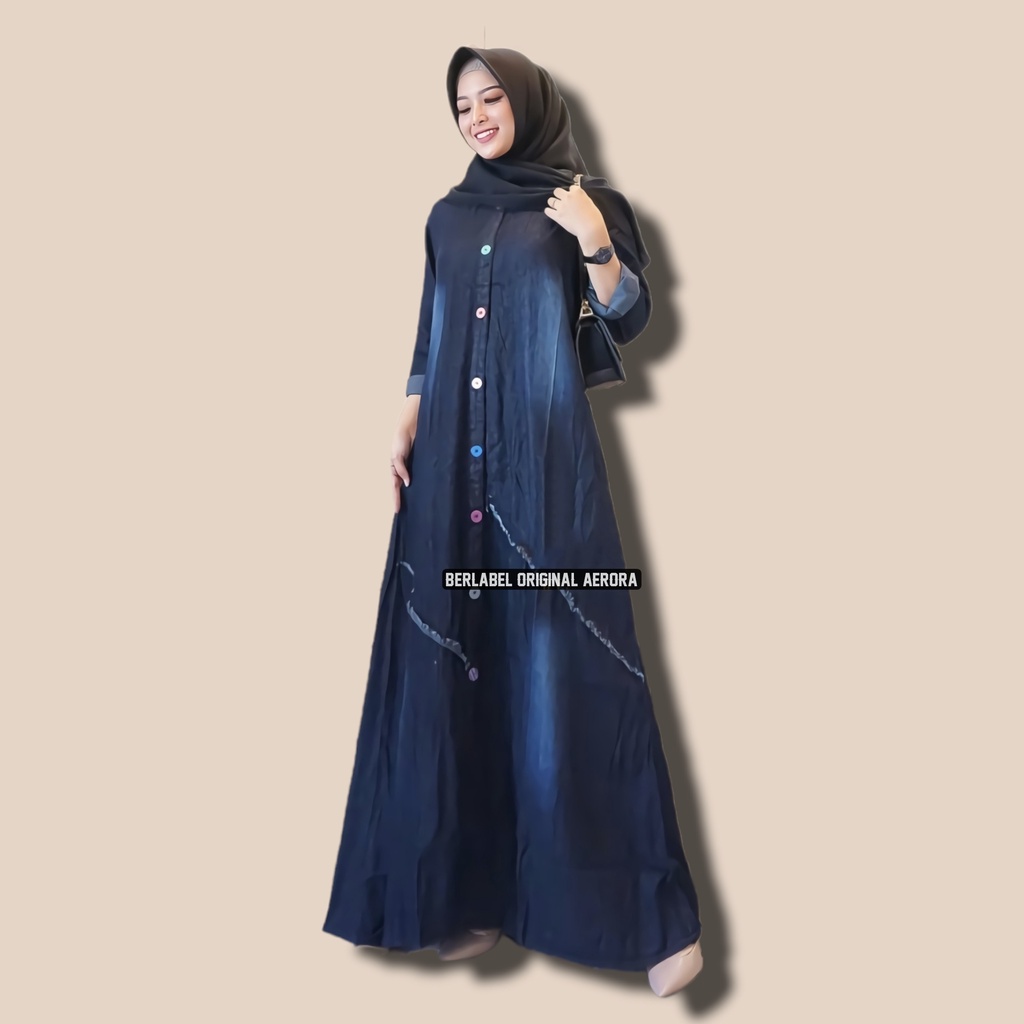 Baju Gamis Dress Jeans Jins Denim Wanita Terbaru 2023 Busui Kondangan Kekinian Rawis Susun Premium Ld 112 P 140 Fira Maxy Allsize