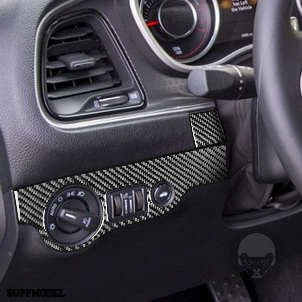 Smodel 3pcs / Set Cover Panel Saklar Lampu Depan Kiri / Kanan Bahan Carbon Fiber Untuk Dodge Challenger 2015-up