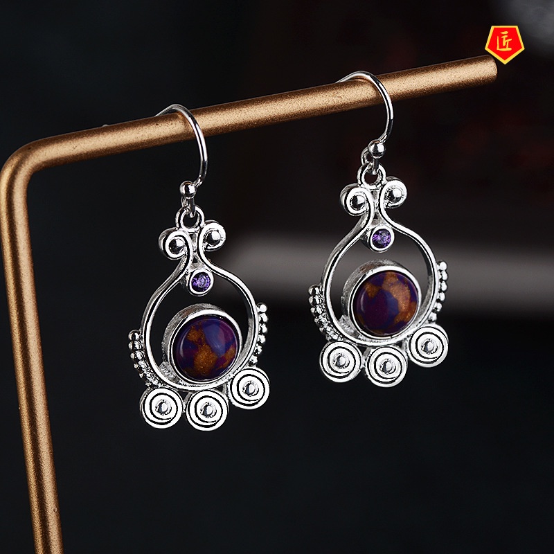 [Ready Stock]Women's Fashion Retro Exotic Rotating Charoite Earrings