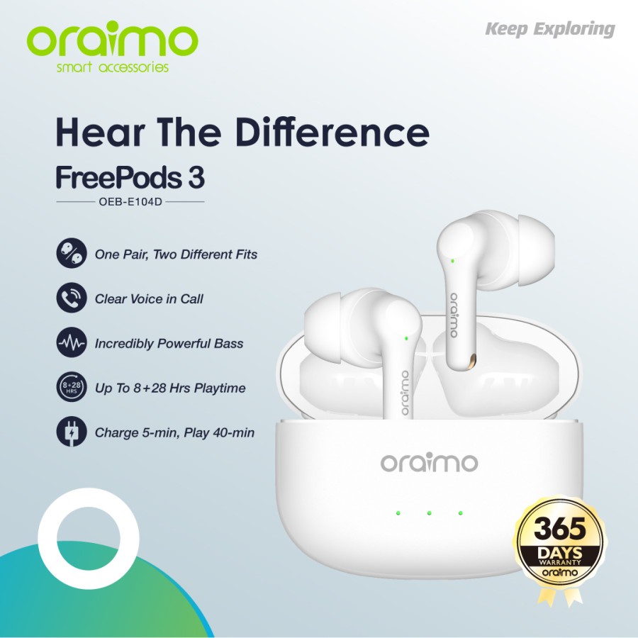 Oraimo Freepods 3 TWS Bluetooth Earphone Wireless Headset OEB-E104D