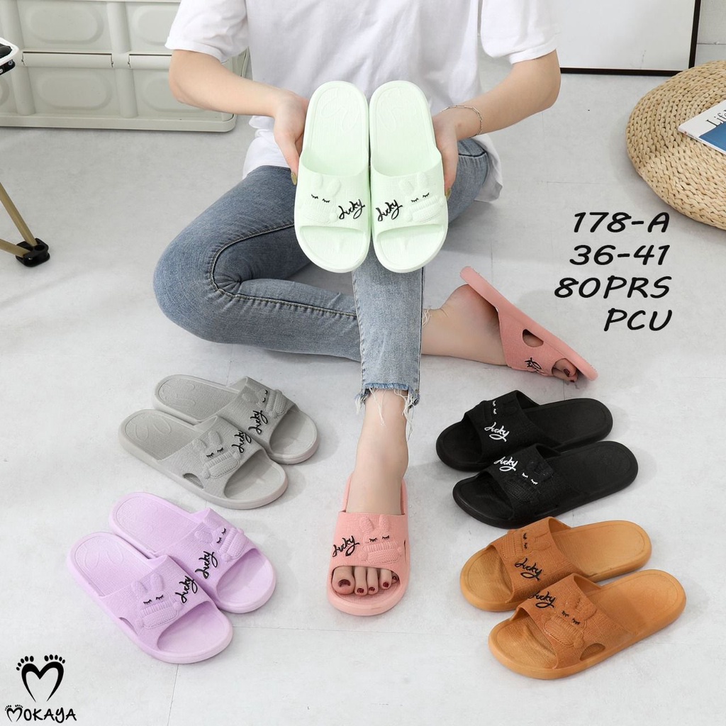 Sandal Slop Rumah Jelly Wanita Ban Motif Bunny Timbul Lucky Korea Super Cantik Cute Import Mokaya / Size 36-41 (178-C/178)