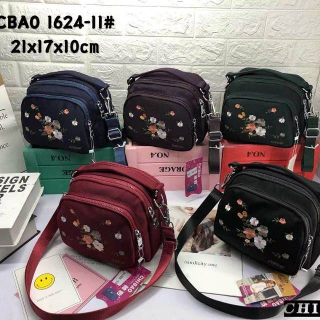 CB1624-11 Tas Selempang Chibao Bordir Motif Bunga 2in1