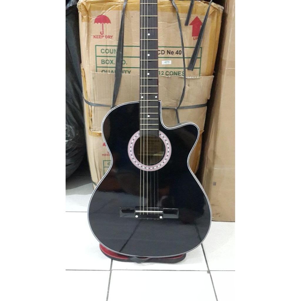 Gitar Akustik Merk Yamaha Warna Hitam Senar String Buat Pemula Belajar Murah Jakarta