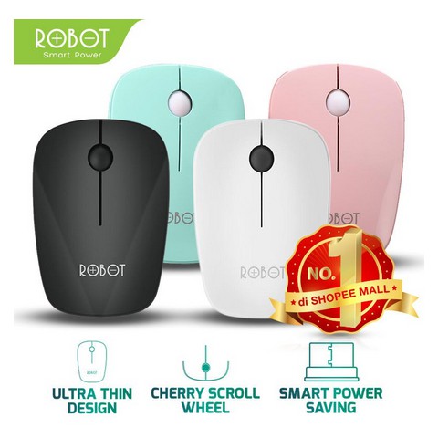 Mouse Wireless ROBOT M220 BONUS BATERAI 2.4GHz Optical 1600DPI dengan Receiver USB untuk PC Laptop