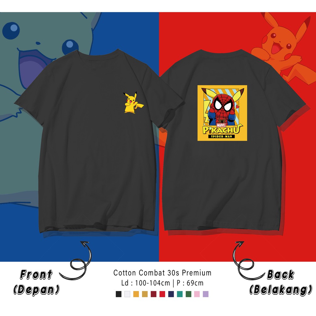 POKEMON PIKACU SPIDER CARTOON KAOS PREMIUM / TERMURAH DESIGN QUALITY