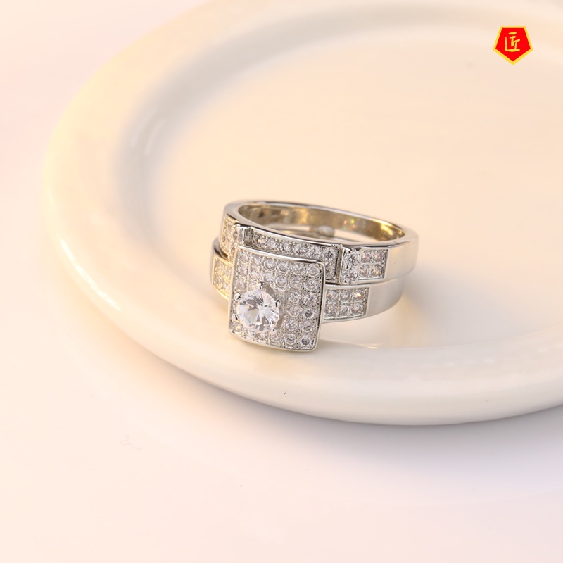 Set Cincin Full Berlian Imitasi Mewah Untuk Wanita