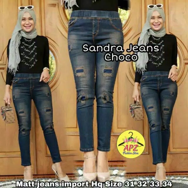 Celana Panjang Wanita SANDRA JEANS / Celana Jeans Wanita Terbaru  / Legging Jeans Tambal Sobek Size 31-38 / Jeans Wanita Kekinian