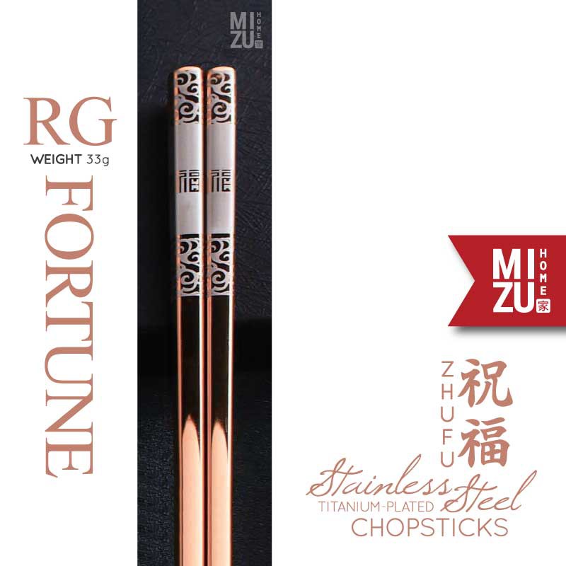 MIZU ZHUFU 304 Stainless Steel Chopsticks BPA-Free Laser Engraved Sumpit Stenlis Korea Sumpit Bakmi-RG FORTUNE
