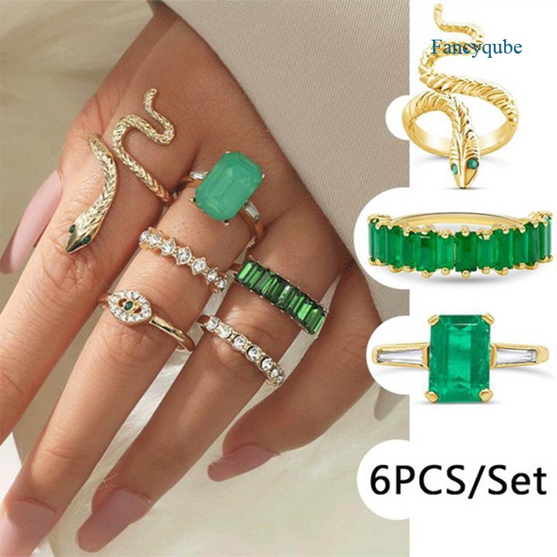 Fancyqube 6pcs / Set Cincin Batu Permata Opal Alami Untuk Wanita