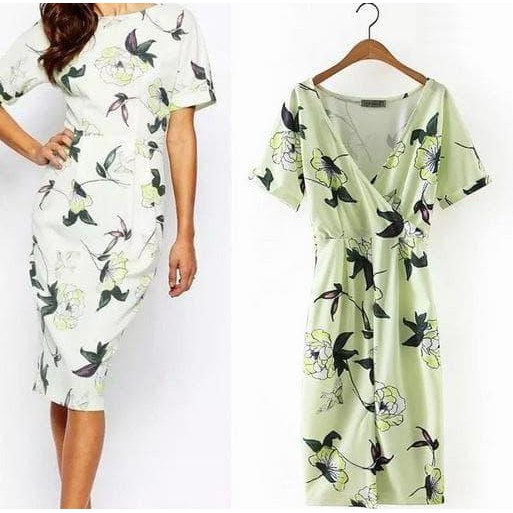 Super Import Midi Bodycon Flower Green Mint Dress Pesta Party Hijau Murah Sale
