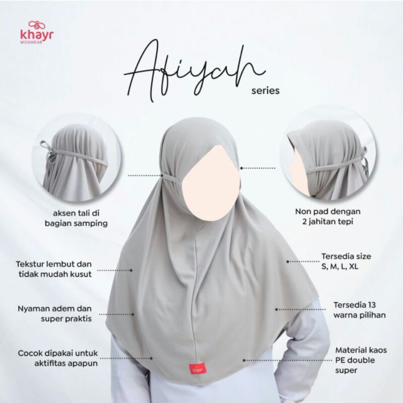 Jilbab Instan Afiyah by Khayr Moswear Jilbab Tali Bahan Kaos Jahitan Rapi Standar Tailor-3