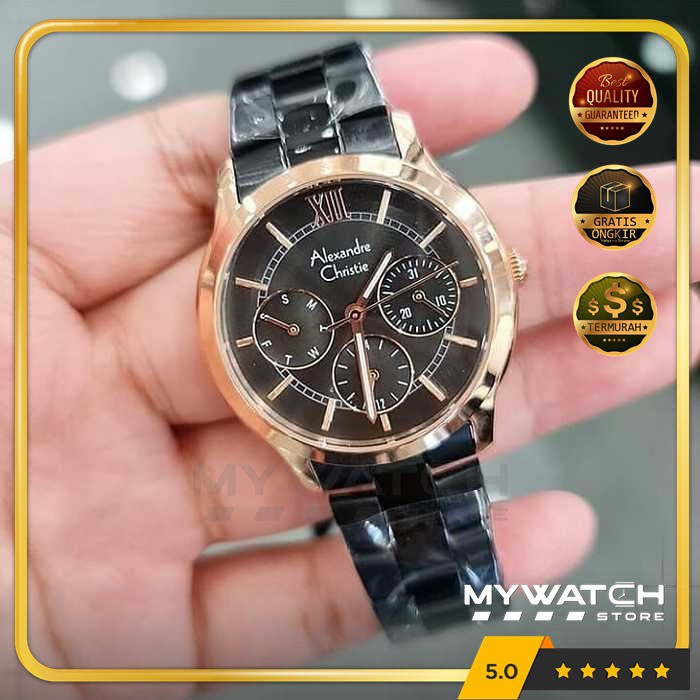 Jam Tangan Wanita Alexandre Christie AC 2815 Alexander AC2815 Black Rosegold Original