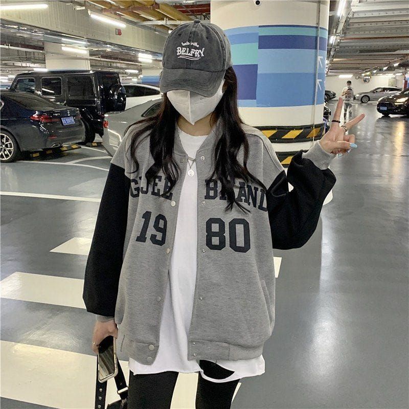 GEJEE BRAND 1980 Jacket Baseball Varcity Oversize | Switer Cewe Cowo Gaya Kasual Fleece Korean Style
