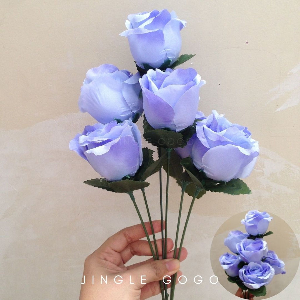 Bunga Mawar Plastik Bulat Besar 6 Cabang Buket Bunga Rose Artificial Kuncup Mekar Bunga Dekor Hiasan