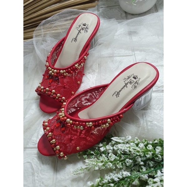 sepatu arsy merah cabe tinggi 5cm kaca