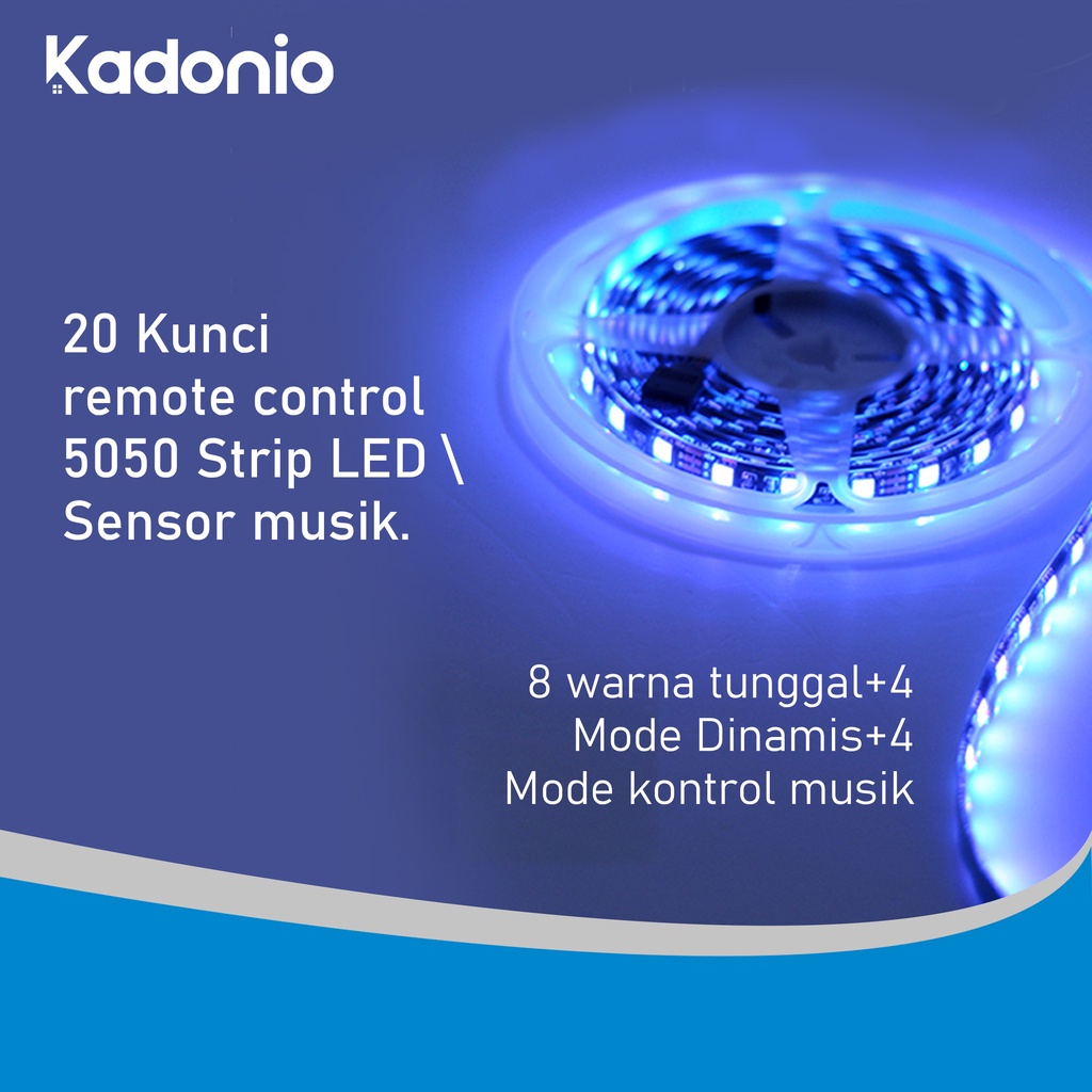 Kadonio Lampu Led Strip RGB Warna Warni waterproof IP65 2835/5050 Komplit Set Adaptor kontrol