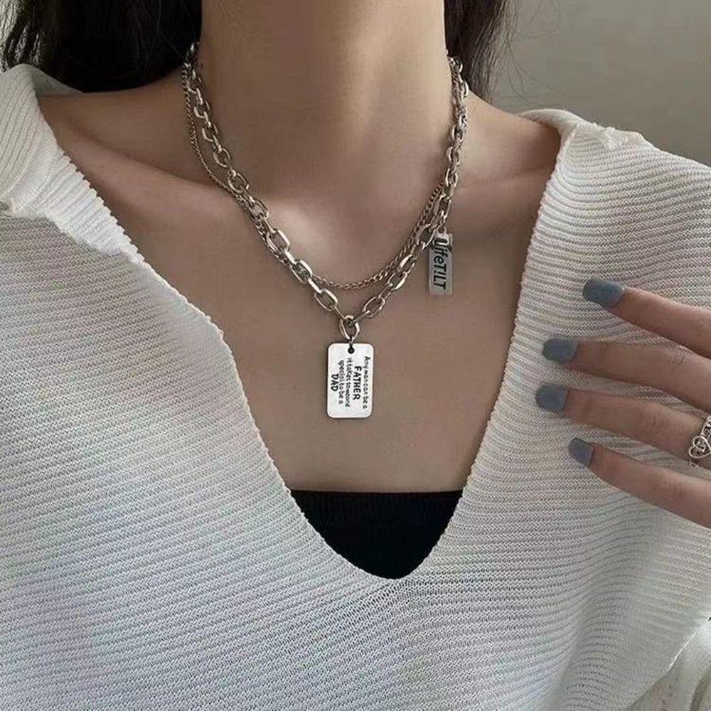 Mxbeauty Gaya Korea Kalung Retro Sederhana Perempuan Klavikula Rantai Sweater Double-layer Kalung Pria Kalung Punk Kalung