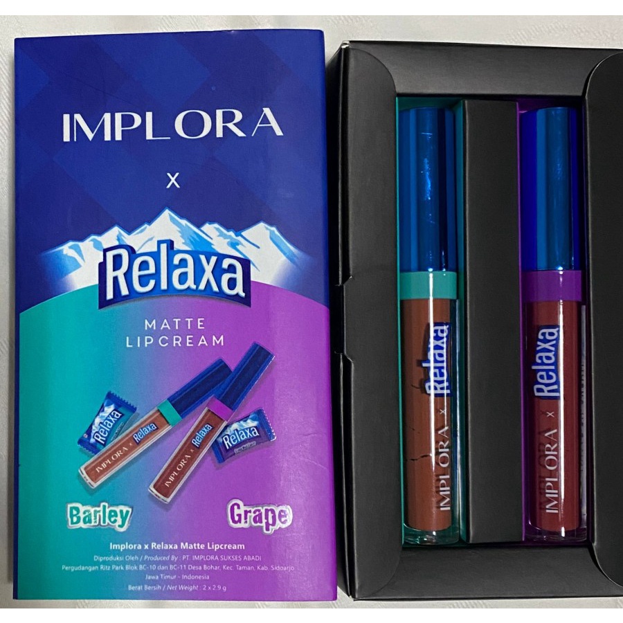 IMPLORA X RELAXA MATTE LIPCREAM LIP CREAM BARLEY AND GRAPE SET PAKET ISI 2 PC