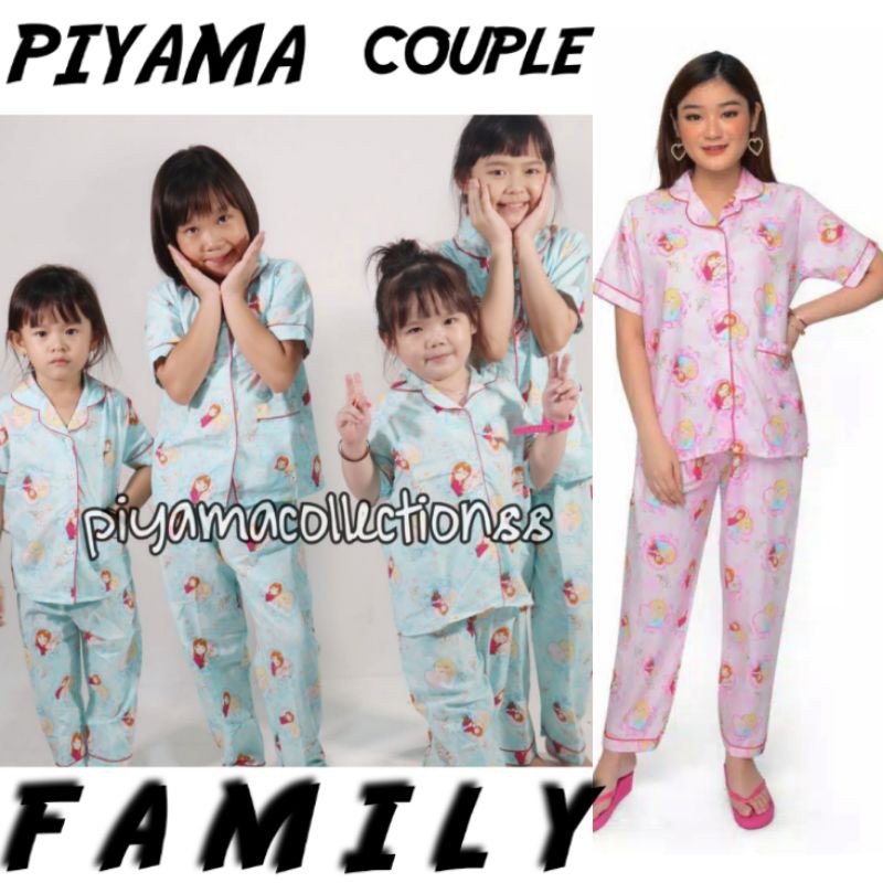 baju tidur anak perempuan setelan couple piyama celana panjang set  lengan pendek